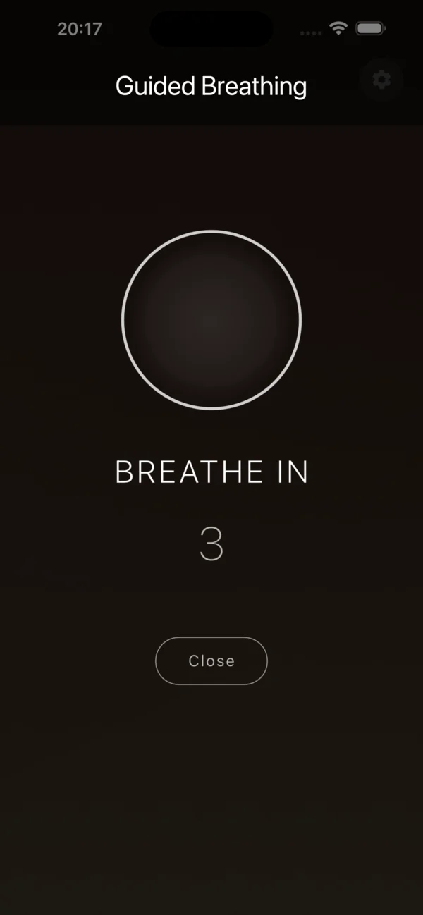 Guided breathing: a circle counting down a breath in.